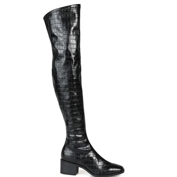 Journee Collection Mariana Croc Wide Calf Over-The-Knee Boot Black NWT Size 6 - Picture 7 of 7